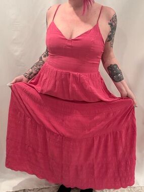 SHEIN Coral Pink Tiered Spaghetti Strap Maxi Dress